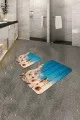 Halı Klozet Takımları Mavi Deniz Kabuklu Banyo Halısı Klozet Paspas Seti BS211