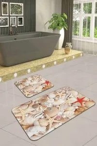 Bej Deniz Kabuklu Banyo Halısı Klozet 2'li Paspas Seti BS212 Bej Deniz Kabuklu Banyo Halısı Klozet 2'li Paspas Seti BS212