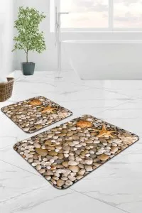 Bej Deniz Kabuklu Banyo Halısı Klozet 2'li Paspas Seti BS214 Bej Deniz Kabuklu Banyo Halısı Klozet 2'li Paspas Seti BS214