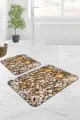 Paspas Takımı Banyo Bej Deniz Kabuklu Banyo Halısı Klozet 2'li Paspas Seti BS214