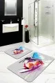 Tasarım Banyo Paspası Gri Yüzler Banyo Halısı Klozet Takımı 2'li Paspas Seti BS215