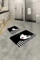 Yuvarlak Banyo Halısı Siyah Yüzler Banyo Halısı Klozet Takımı Paspas Seti BS216