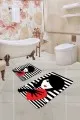 Dijital Banyo Halısı Siyah Yüzler Banyo Halısı Klozet Takımı Paspas Seti BS217