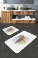 Su Emen Paspas Ekru Fil Desenli Banyo Halısı Klozet 2'li Paspas Seti BS224