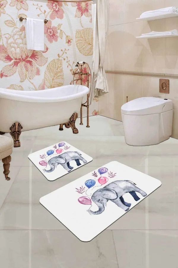 Su Emici Abdest Paspası Ekru Filli Banyo Halısı Klozet Takımı 2'li Paspas Seti BS225