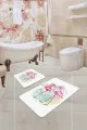 Ekru Flamingolu Banyo Halısı Klozet Takımı Paspas Seti BS226