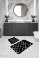 Banyo Paspas Takımı 2 Li Siyah Fas Desen Banyo Halısı Klozet Takımı Paspas Seti BS227