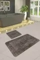Üçlü Banyo Paspası Kahve Modern Klasik Banyo Halısı Klozet Paspas Seti BS238