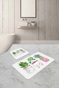 Yeşil Kaktüslü Banyo Halısı Klozet Takımı Paspas Seti BS242 Yeşil Kaktüslü Banyo Halısı Klozet Takımı Paspas Seti BS242