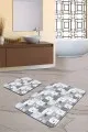 Tek Parça Banyo Paspası Gri Kedi Desenli Banyo Halısı Klozet 2'li Paspas Seti BS253