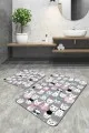 Tek Parça Büyük Banyo Paspası Gri Kedili Banyo Halısı Klozet Takımı 2'li Paspas Seti BS254