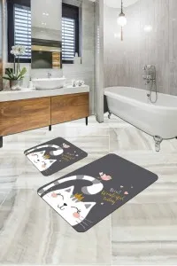 Gri Kedili Banyo Halısı Klozet Takımı 2'li Paspas Seti BS258 Gri Kedili Banyo Halısı Klozet Takımı 2'li Paspas Seti BS258