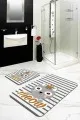 Tekli Banyo Paspası Gri Kedili Desen Banyo Halısı Klozet 2'li Paspas Seti BS259