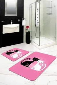Pembe Kedili Banyo Halısı Klozet Takımı Paspas Seti BS262 Pembe Kedili Banyo Halısı Klozet Takımı Paspas Seti BS262