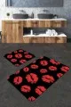 Kırmızı Fashion Banyo Halısı Klozet Takımı Paspas Seti BS265