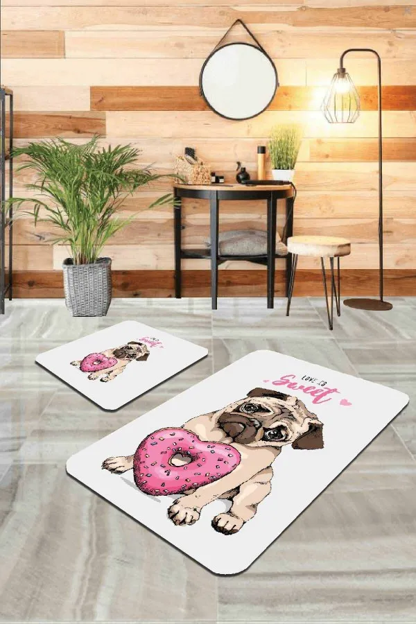 Banyo Sünger Paspas Pembe Hayvan Temalı Banyo Halısı Klozet Paspas Seti BS273