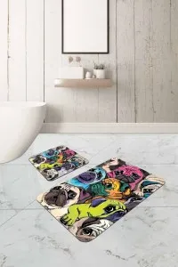 Renkli Hayvan Temalı Banyo Halısı Klozet Paspas Seti BS274