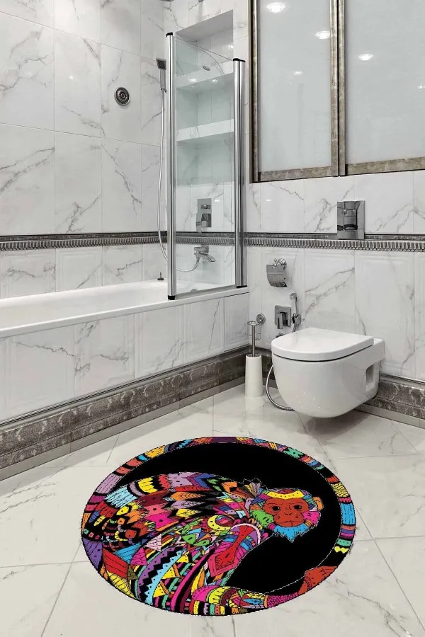 Yuvarlak Banyo Paspas Seti Renkli Hayvan Temalı Yuvarlak Klozet Banyo Paspas Seti BS276