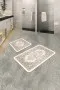 Bej Modern Klasik Banyo Halısı Klozet 2'li Paspas Seti BS277