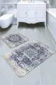 Kadife Banyo Paspas Takımı Mavi Modern Klasik Banyo Halısı Klozet Paspas Seti BS278