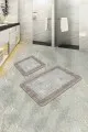 Banyo Paspası 100X100 Bej Modern Klasik Banyo Halısı Klozet 2'li Paspas Seti BS285