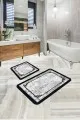Banyo Halıları Yuvarlak Gri Modern Klasik Banyo Halısı Klozet 2'li Paspas Seti BS287