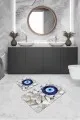 Banyo Klozet Halıları Lacivert Nazar Boncuğu Banyo Halısı Klozet Paspas Seti BS288