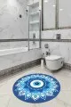 Yuvarlak Banyo Paspası 100X100 Mavi Nazar Boncuklu Yuvarlak Banyo Klozet Paspas Seti BS289