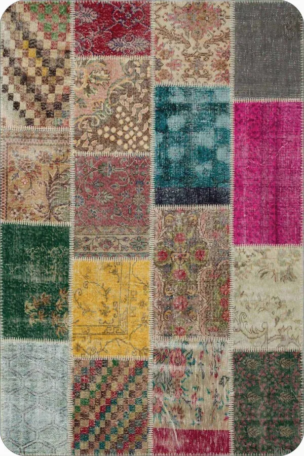 İkili Banyo Paspas Seti Renkli Patchwork Banyo Halısı Klozet 2'li Paspas Seti BS294