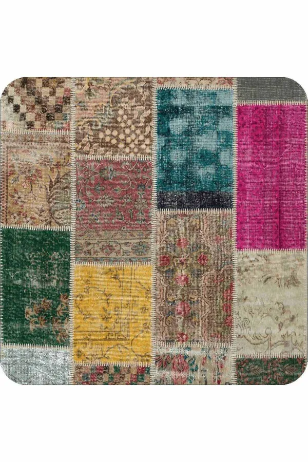 İkili Banyo Paspas Seti Renkli Patchwork Banyo Halısı Klozet 2'li Paspas Seti BS294