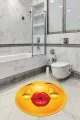 Kaymaz Yuvarlak Kaymaz Paspas Sarı Smiley Banyo Halısı Klozet Yuvarlak Paspas Seti BS298
