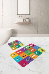 Renkli Smiley Banyo Halısı Klozet Takımı Paspas Seti BS299 Renkli Smiley Banyo Halısı Klozet Takımı Paspas Seti BS299