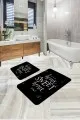Yıkanabilir Banyo Halıları Siyah Home Sweet Home Banyo Halısı Klozet Paspas Seti BS301