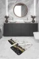Banyo Paspas Takımları Siyah Mermer Görünümlü Banyo Halısı Klozet Paspas Seti BS305