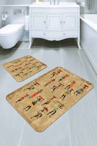 Bej Etnik Desenli Banyo Halısı Klozet 2'li Paspas Seti BS307 Bej Etnik Desenli Banyo Halısı Klozet 2'li Paspas Seti BS307