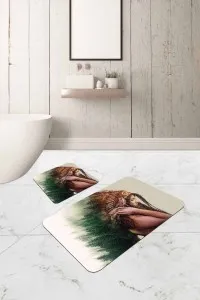 Yeşil Etnik Desenli Banyo Halısı Klozet Paspas Seti BS317