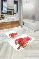 Büyük Banyo Halıları Pembe Etnik Desen Banyo Halısı Klozet 2'li Paspas Seti BS318