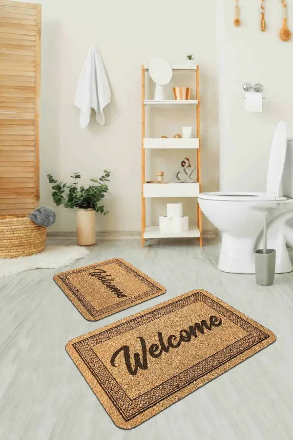 Yeni Gelin Klozet Takımı Bej Home Sweet Banyo Halısı Klozet Takımı Paspas Seti BS319