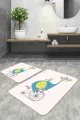 Banyo 3 Lü Klozet Takımı Pudra Fil Desenli Banyo Halısı Klozet 2'li Paspas Seti BS320