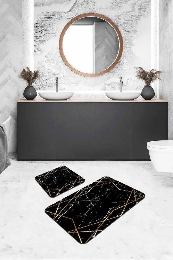 Banyo Paspası 2 Li Siyah Prizma Banyo Halısı Klozet Takımı Paspas Seti BS322