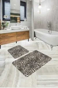 Bej Leopar Desenli Banyo Halısı Klozet Paspas Seti BS324 Bej Leopar Desenli Banyo Halısı Klozet Paspas Seti BS324