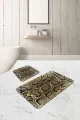 İkili Klozet Takımı Gold Krokodil Desen Banyo Halısı Klozet Paspas Seti BS325