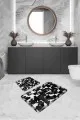 Banyo Paspas Seti 3Lu Siyah Deri Görünümlü Banyo Halısı Klozet Paspas Seti BS329