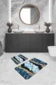Banyo Su Emici Paspas Mavi Mermer Görünümlü Banyo Halısı Klozet Paspas Seti BS334