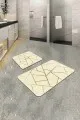 Banyo İkili Paspas Krem Geometrik Desen Banyo Halısı Klozet Paspas Seti BS337