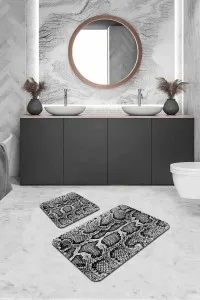 Silver Krokodil Desen Banyo Halısı Klozet Paspas Seti BS338
