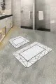 Banyo Paspas Takımı Yuvarlak Gri Çerçeveli Banyo Halısı Klozet Takımı Paspas Seti BS340