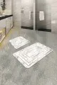 Banyo Halıları Büyük Beyaz Mermer Desen Banyo Halısı Klozet Paspas Seti BS343