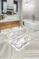 Klozet Paspas Takımları Beyaz Mermer Görünümlü Banyo Halısı Klozet Paspas Seti BS344