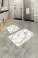 Banyo Paspas Takımı 3 Lü Beyaz Mermer Görünümlü Banyo Halısı Klozet Paspas Seti BS345
